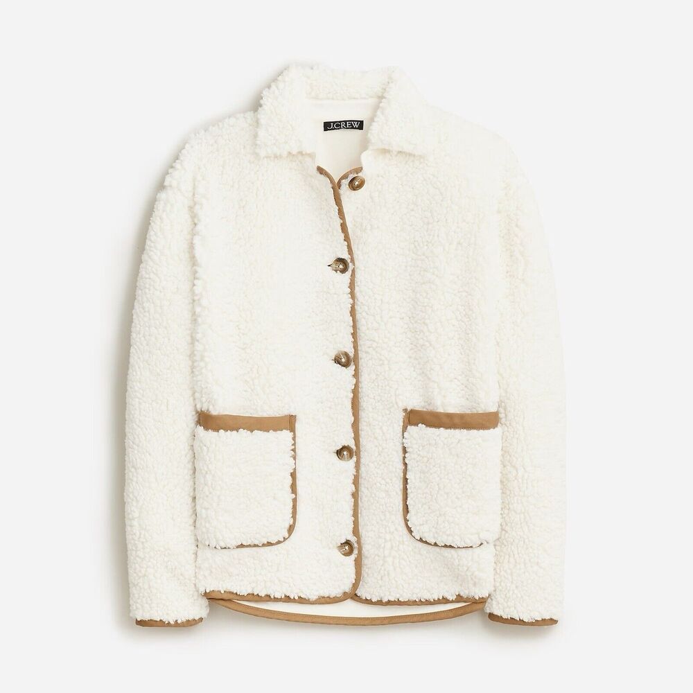 J. Crew Faux Sherpa Long Sleeve Barn Jacket Ivory L - Picture 2 of 14